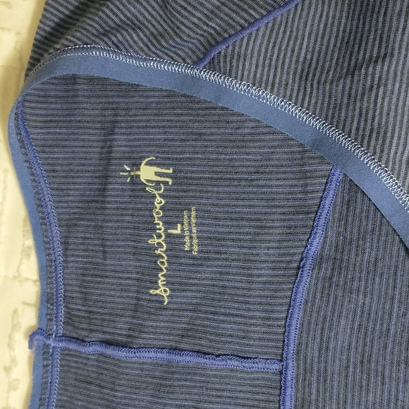 Smartwool Women's Blue Striped Short Sleeve Tee, 100% Merino Wool, Size Large - Picture 3 of 7